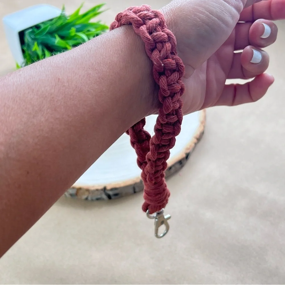 Boho Handcrafted Macrame Wristlet Brick color Keychain